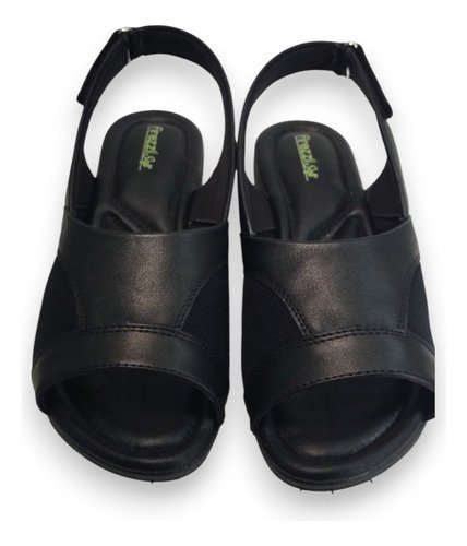 Sandalia Feminina Anabela Salto Baixo Joanetes Confortavel Calce Facil Preto 6