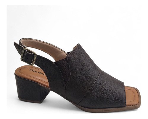 Sandalia Feminina Couro Legitimo Salto Grosso Confort