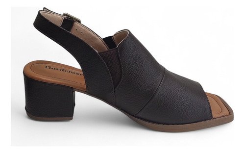 Sandalia Feminina Couro Legitimo Salto Grosso Confort Marrom Escuro 3