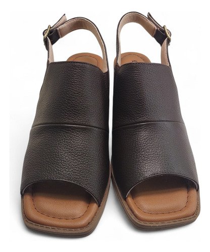 Sandalia Feminina Couro Legitimo Salto Grosso Confort Marrom Escuro 4