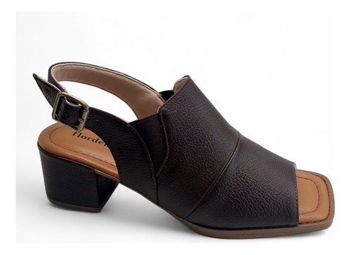 Sandalia Feminina Couro Legitimo Salto Grosso Confort Marrom Escuro 5