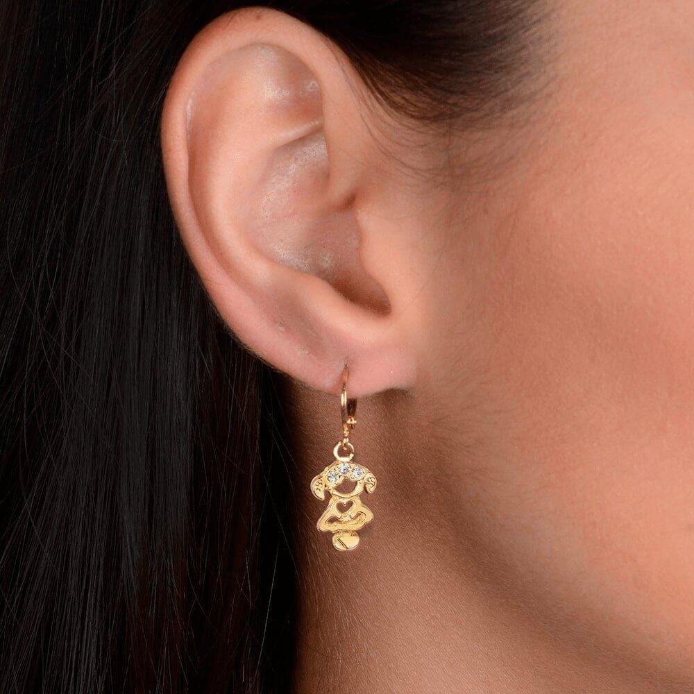 Brinco Dourado de Argolinha Filha Menina Pedras Zircônia Dourado 2