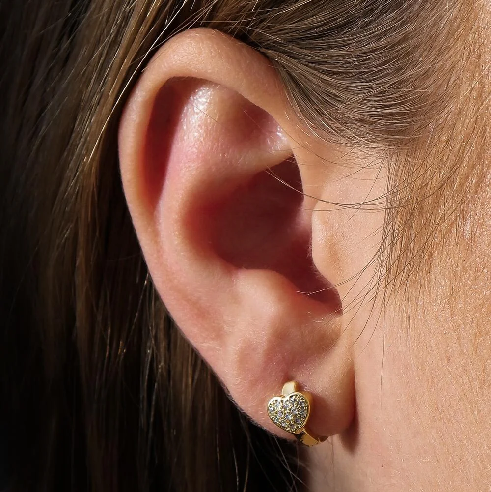 "Argolinha Dourada Coração com Pedras Brilhantes" Dourado 2