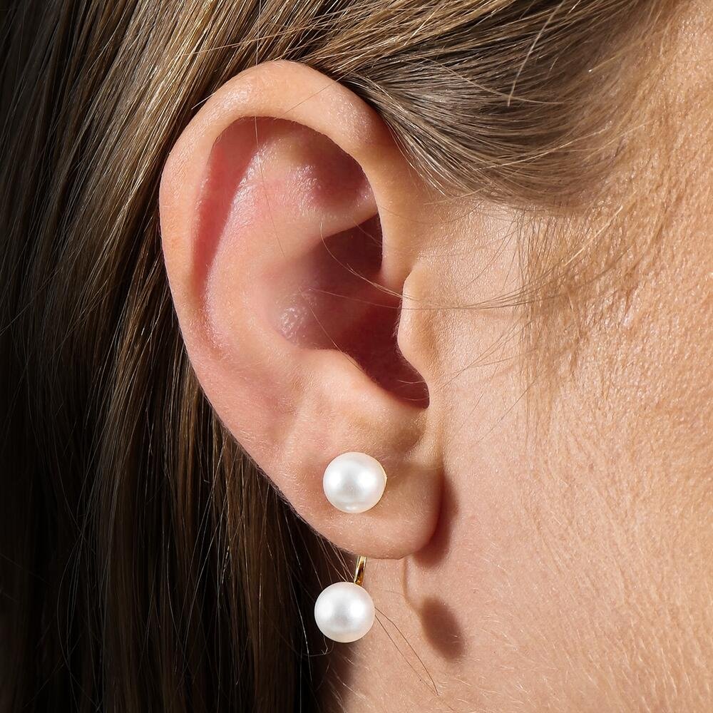 Brinco Dourado de Pérola Dupla Dourado 2