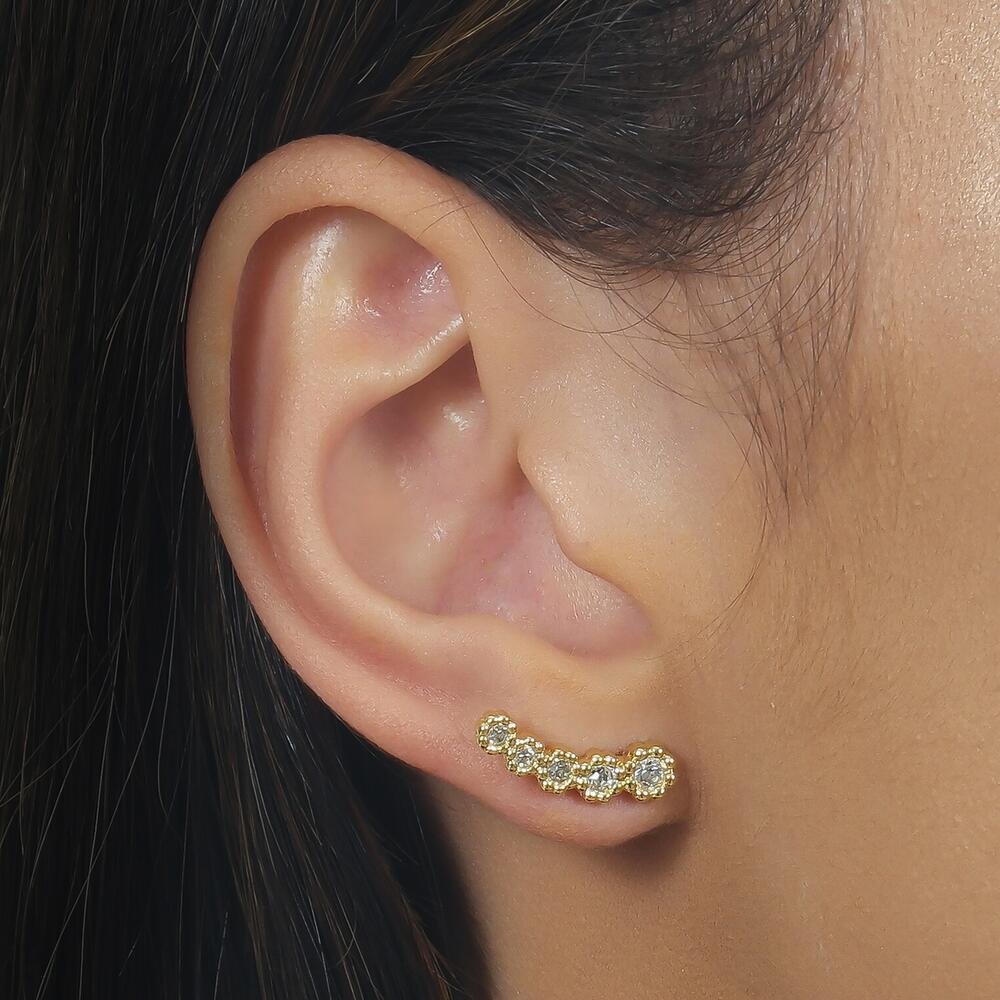 Brinco Dourado Ear Cuff 5 Pedras Zircônia Dourado 2
