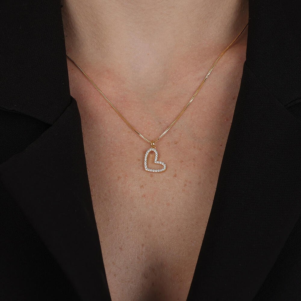 Colar Dourado de Coração Irregular Vazado com Zircônia Dourado 2