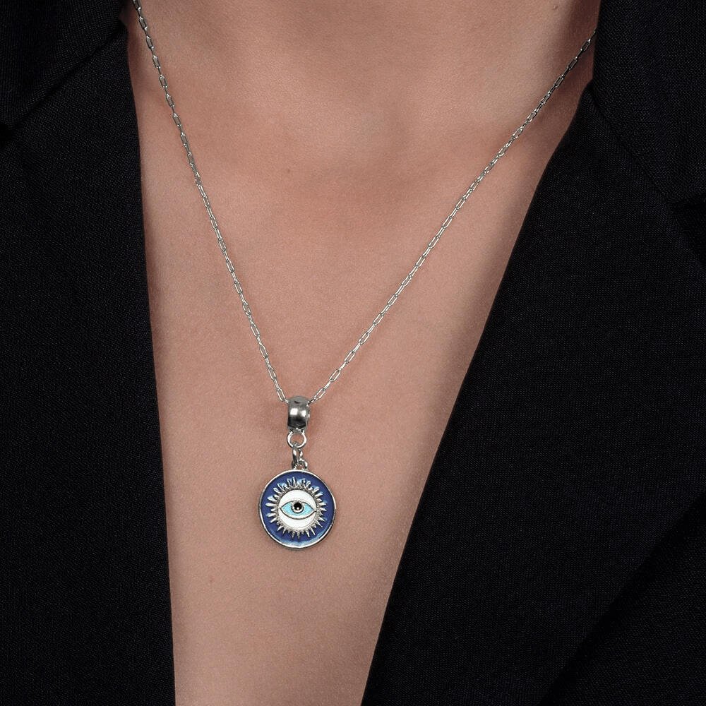 Colar Prateado Medalha Olho Grego Prata 2