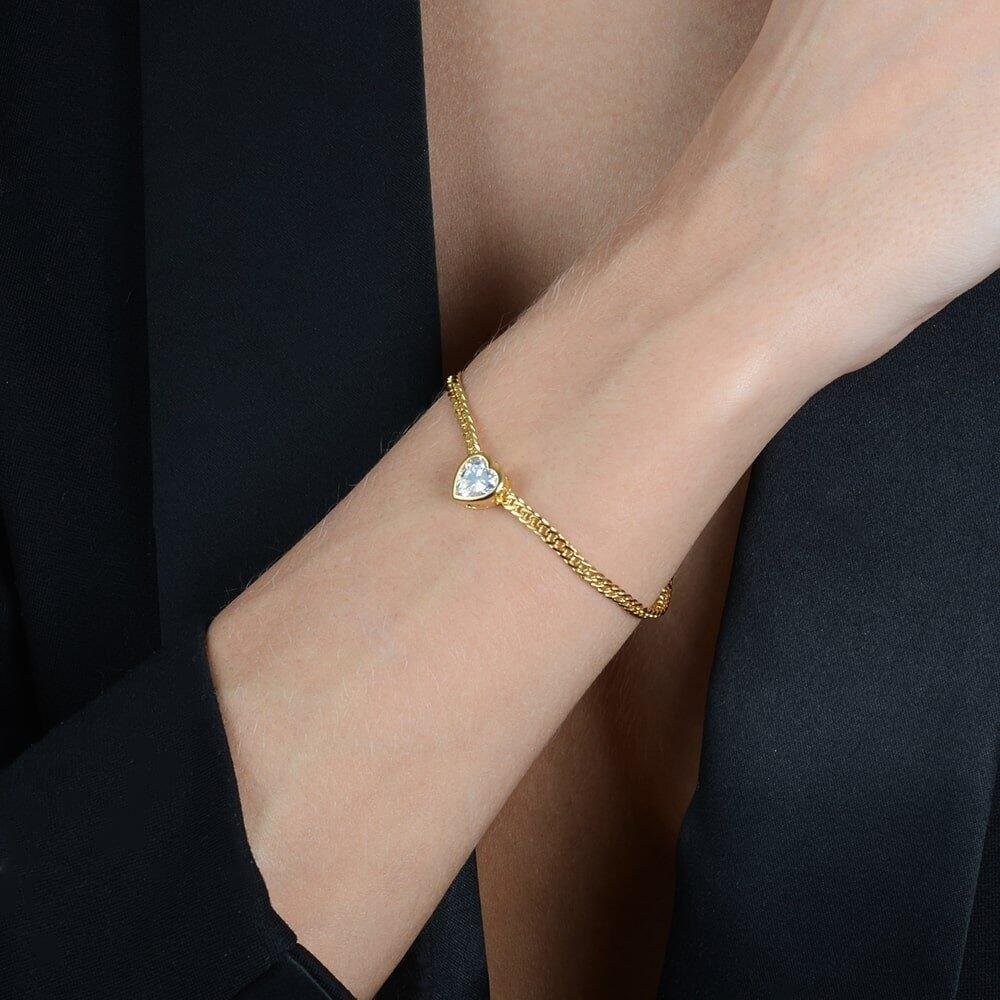 Pulseira Dourada com Pedra de Coração em Zircônia Dourado 2