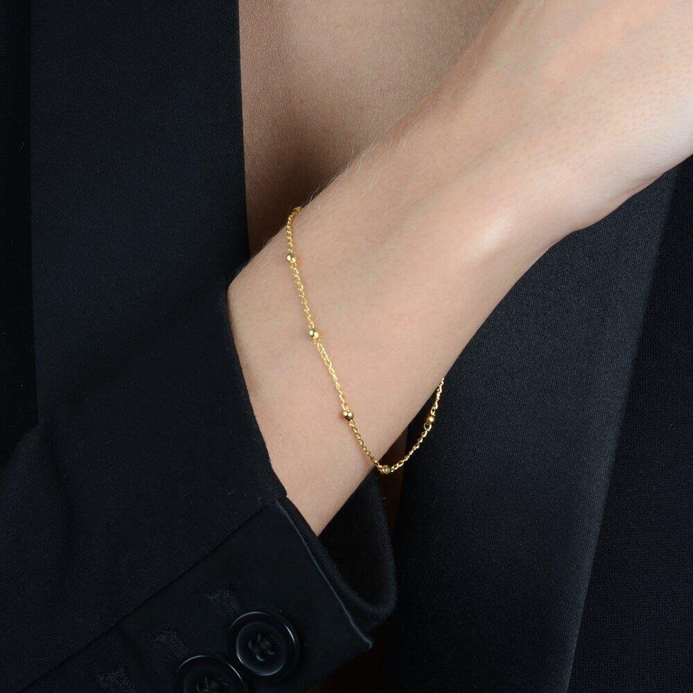 Pulseira Dourada de Bolinhas Delicada Dourado 2
