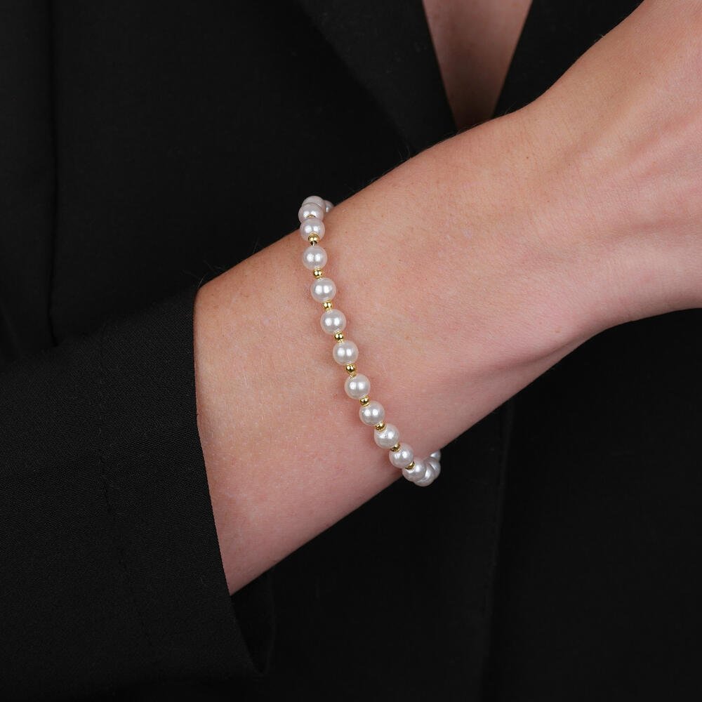 Pulseira Dourada de Pérolas e Bolinhas Dourado 2