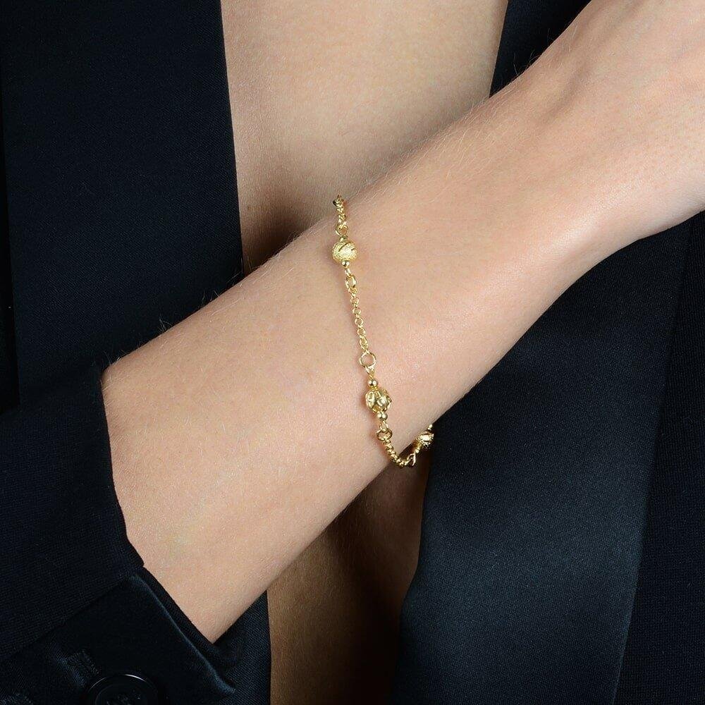 Pulseira Dourada Elo Português com Esferas Dourado 2