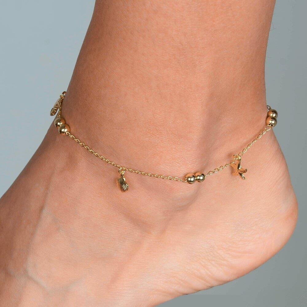 Tornozeleira Dourada Fundo do Mar e Bolas Dourado 2