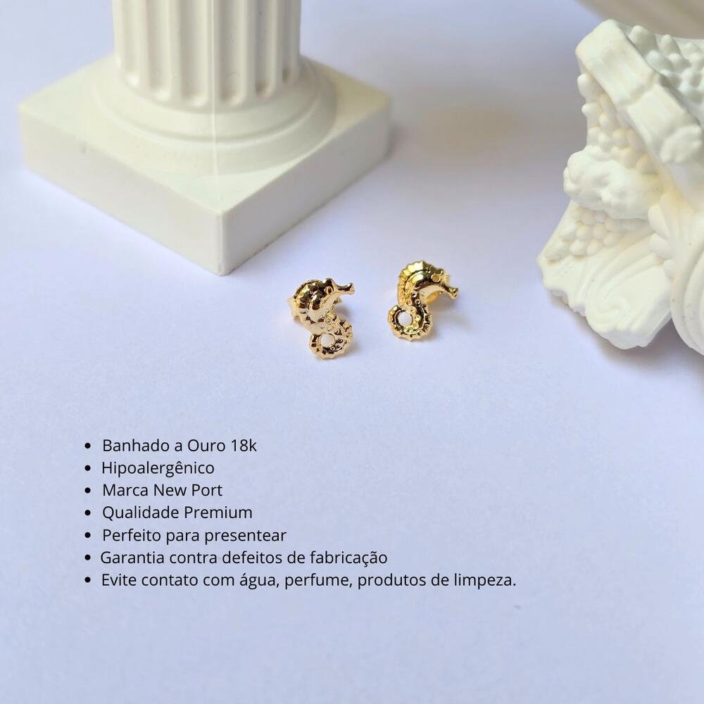 Brinco Banhado a Ouro 18k Feminino Cavalo Marinho Dourado Dourado 3