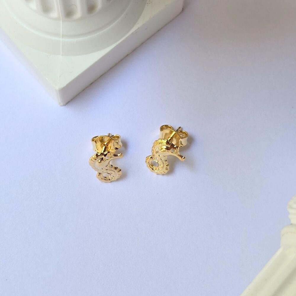 Brinco Banhado a Ouro 18k Feminino Cavalo Marinho Dourado Dourado 5