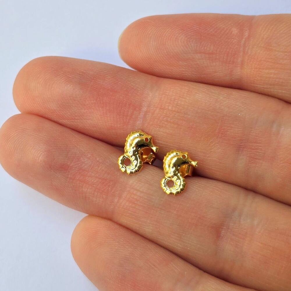 Brinco Banhado a Ouro 18k Feminino Cavalo Marinho Dourado Dourado 6