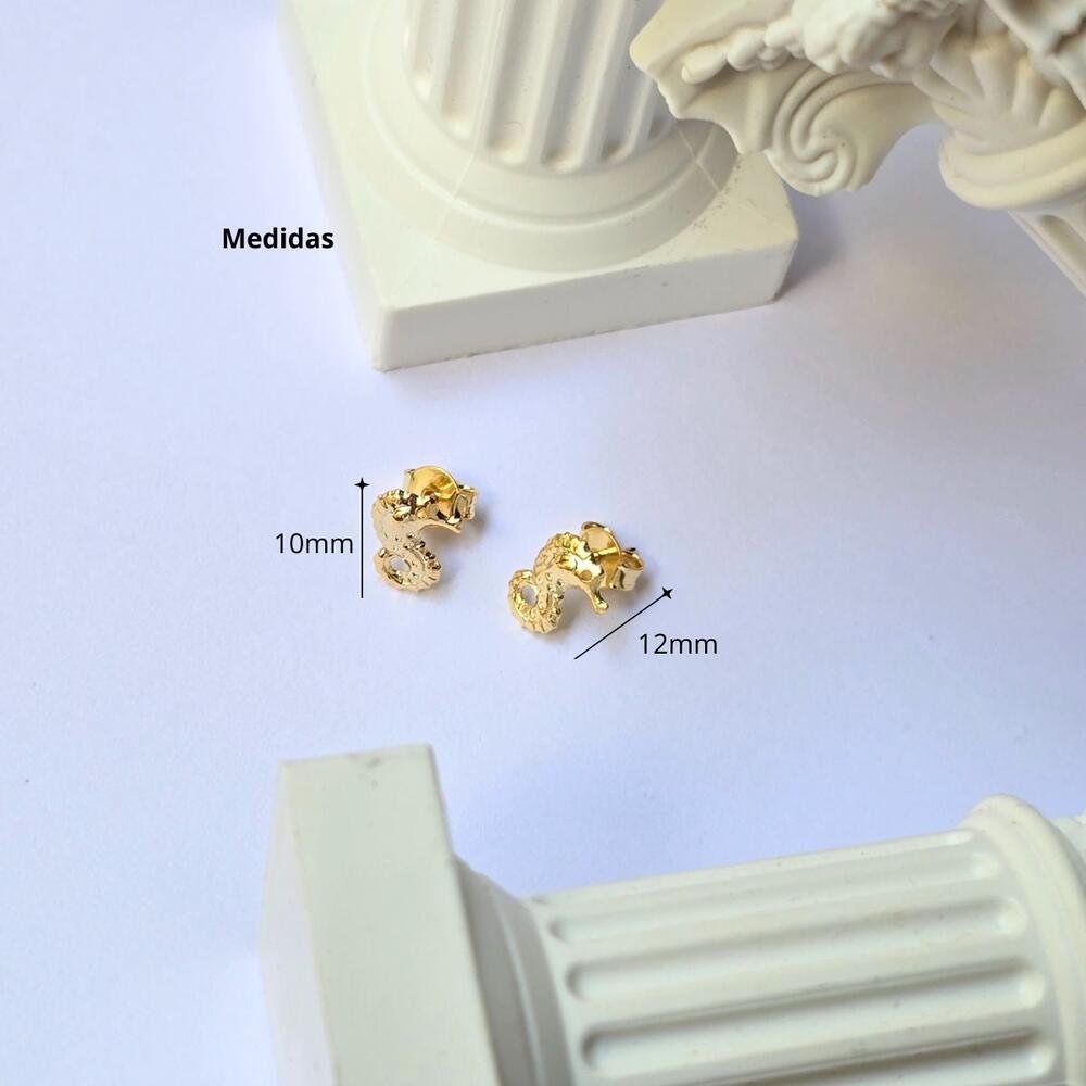 Brinco Banhado a Ouro 18k Feminino Cavalo Marinho Dourado Dourado 7