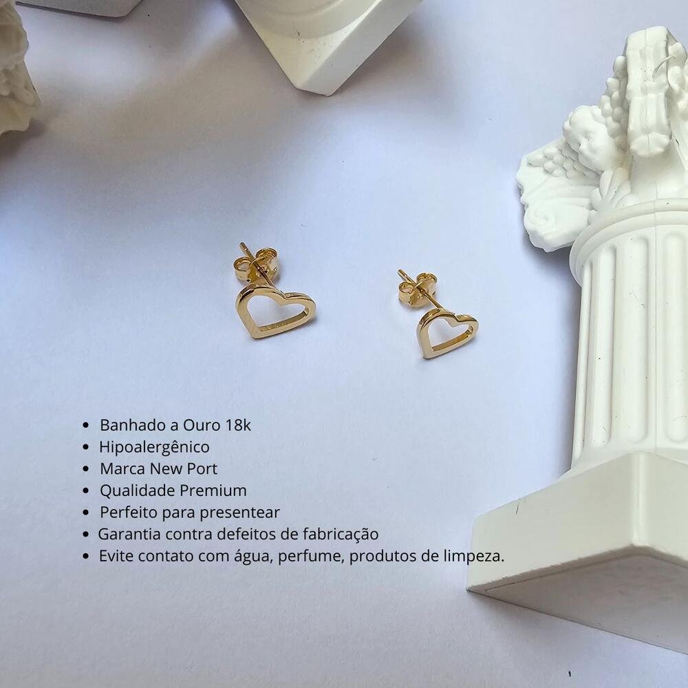 Brinco Coração Banhado a Ouro 18k Feminino Dourado Pequeno Dourado 2