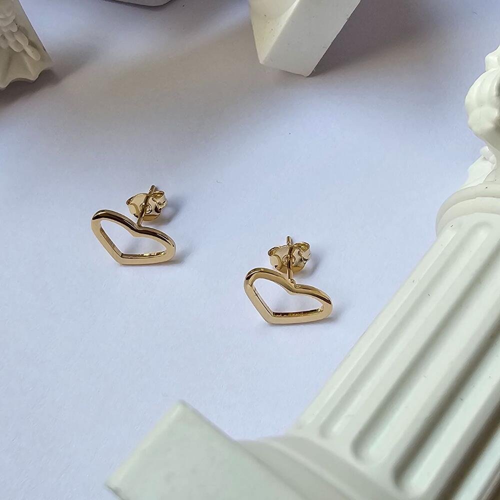 Brinco Coração Banhado a Ouro 18k Feminino Dourado Pequeno Dourado 5