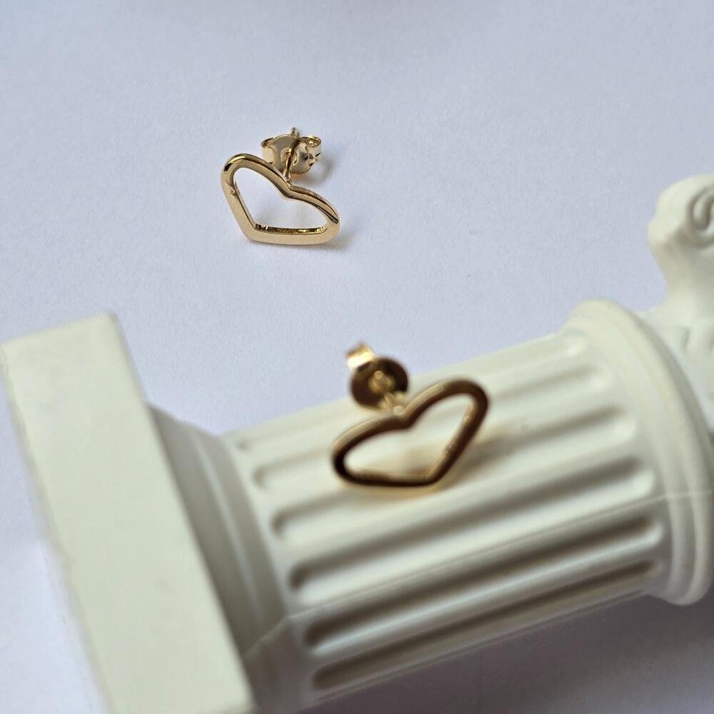 Brinco Coração Banhado a Ouro 18k Feminino Dourado Pequeno Dourado 6