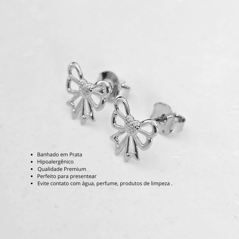 Brinco De Laço Feminino Aço Inoxidável Elegante Delicado Prata 2