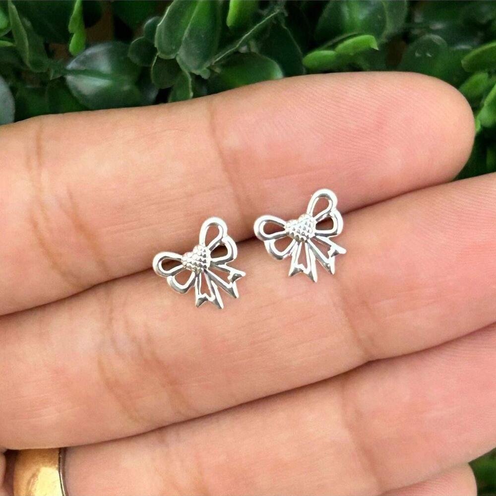 Brinco De Laço Feminino Aço Inoxidável Elegante Delicado Prata 3