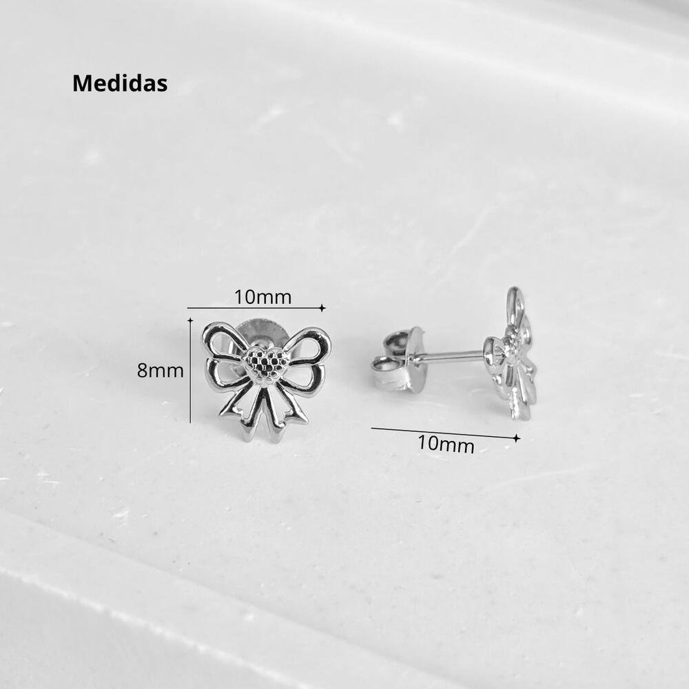 Brinco De Laço Feminino Aço Inoxidável Elegante Delicado Prata 4