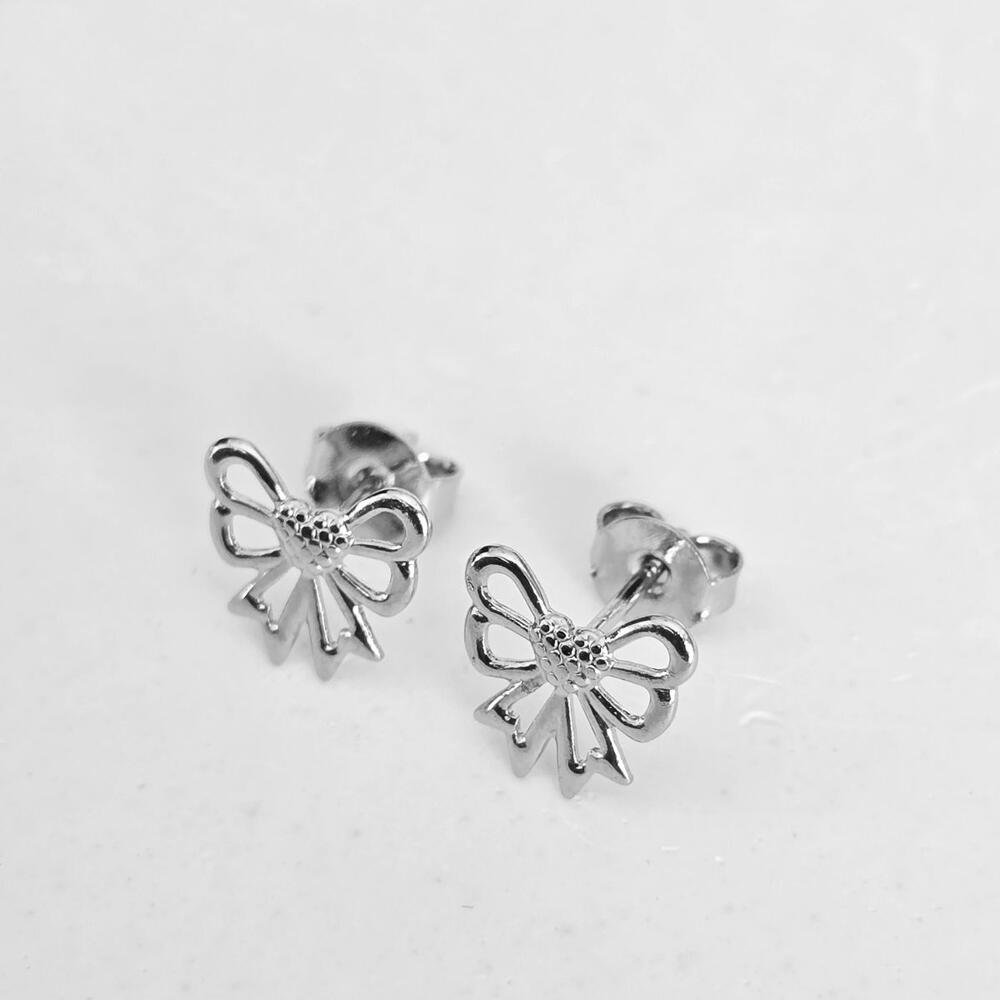 Brinco De Laço Feminino Aço Inoxidável Elegante Delicado Prata 6