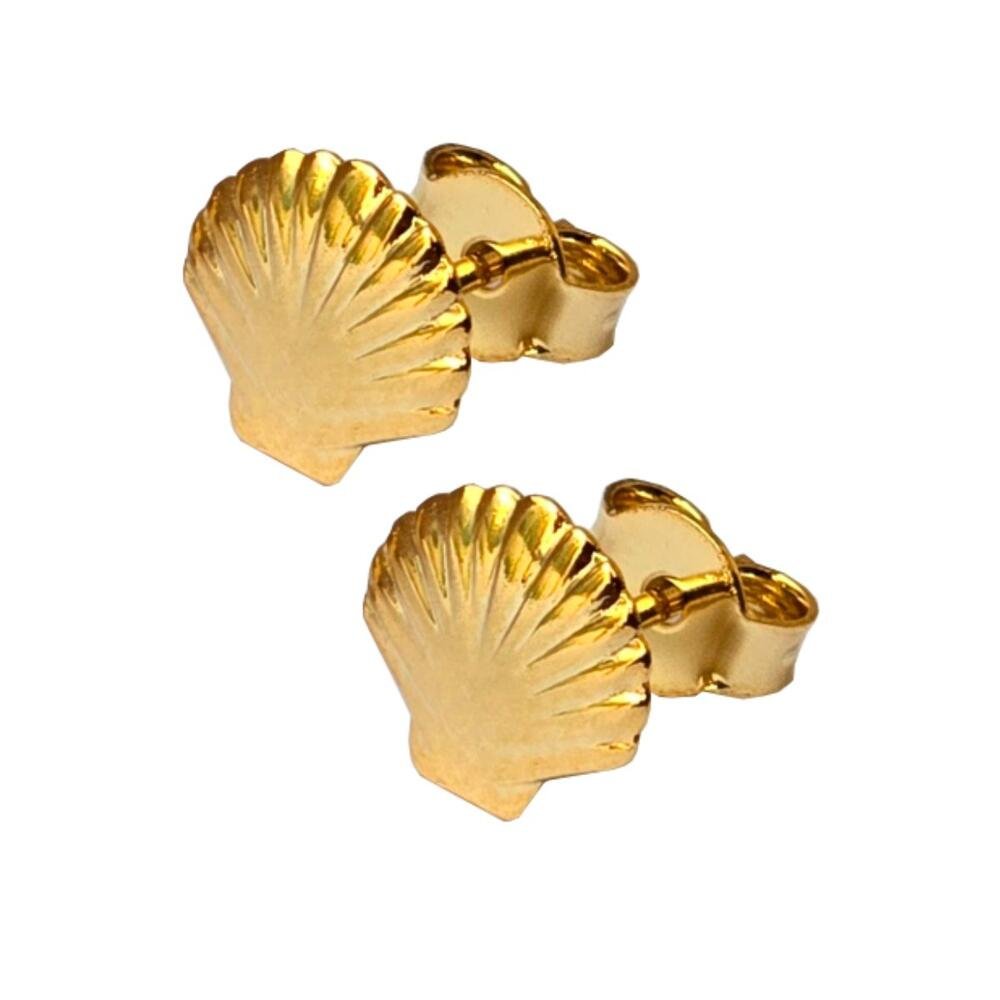 Brinco Feminino Concha do Mar Banhado a Ouro Dourado Pequeno