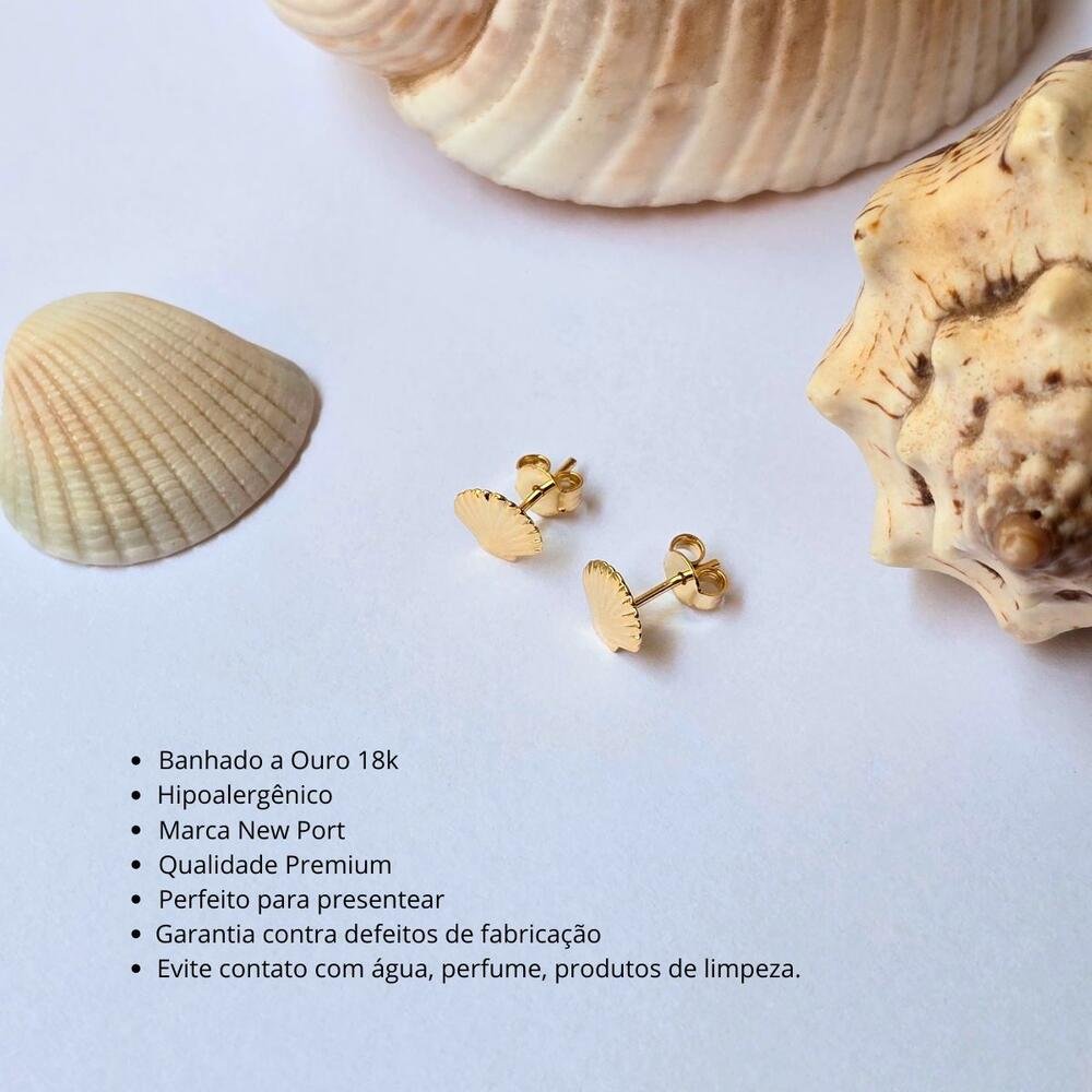 Brinco Feminino Concha do Mar Banhado a Ouro Dourado Pequeno Dourado 3
