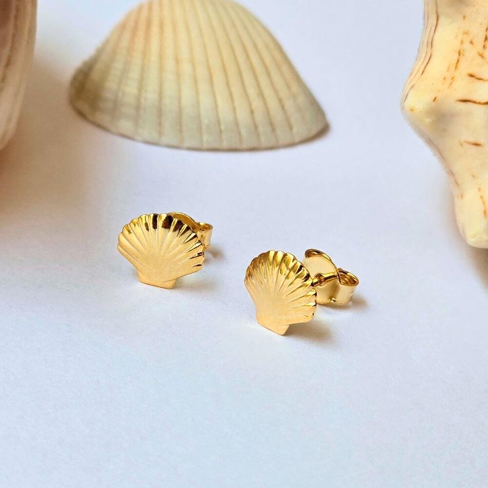 Brinco Feminino Concha do Mar Banhado a Ouro Dourado Pequeno Dourado 5