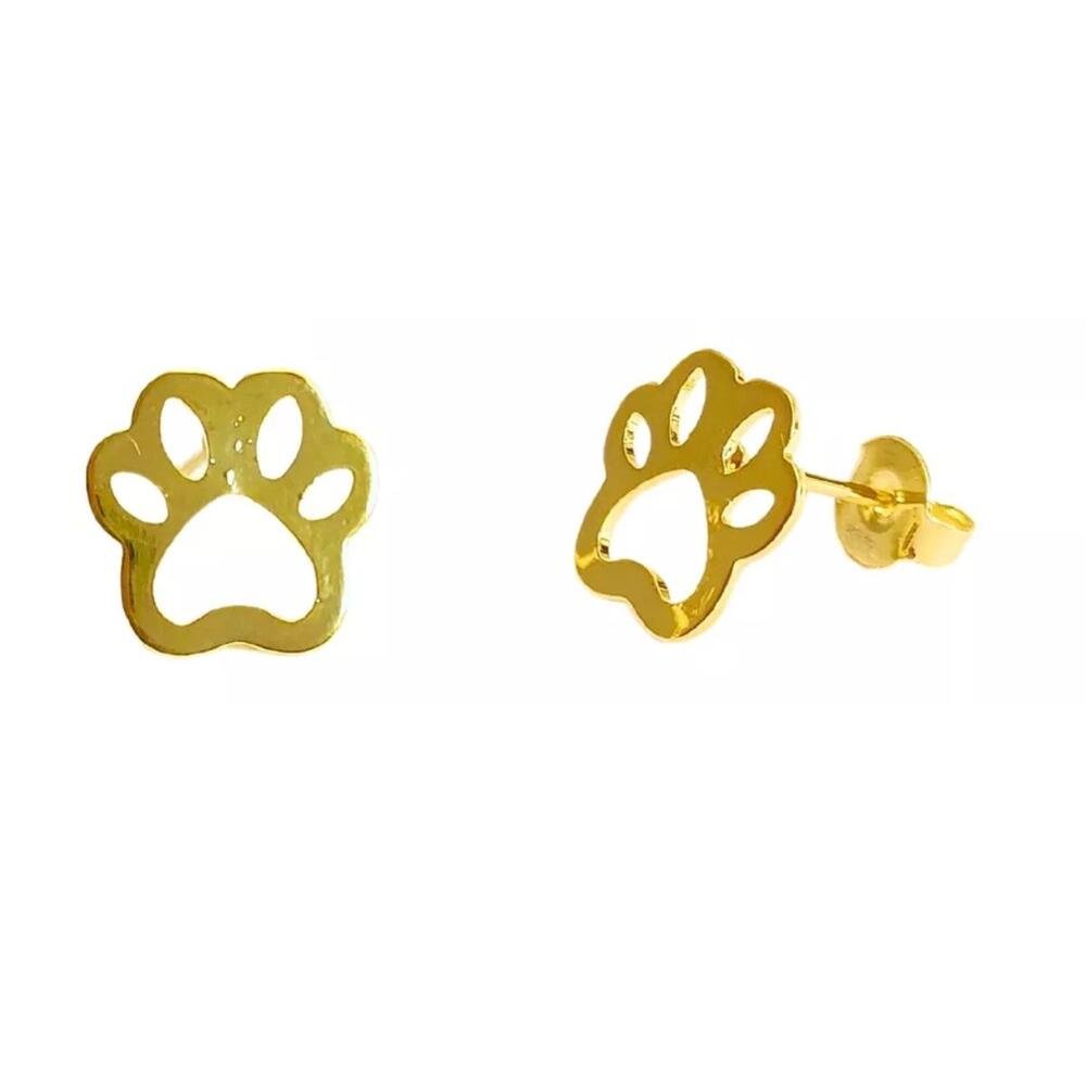 Brinco Patinha Pet Vazado Banhado a Ouro Delicado Pequeno