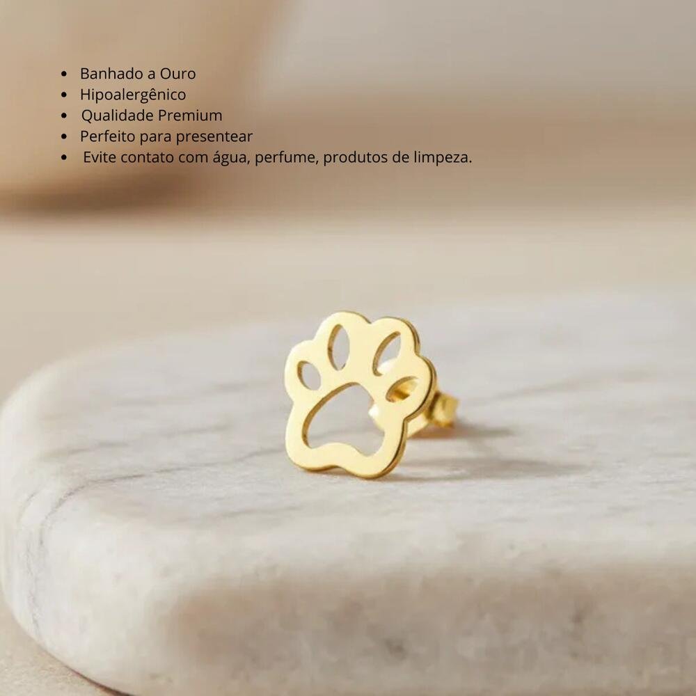 Brinco Patinha Pet Vazado Banhado a Ouro Delicado Pequeno Dourado 3