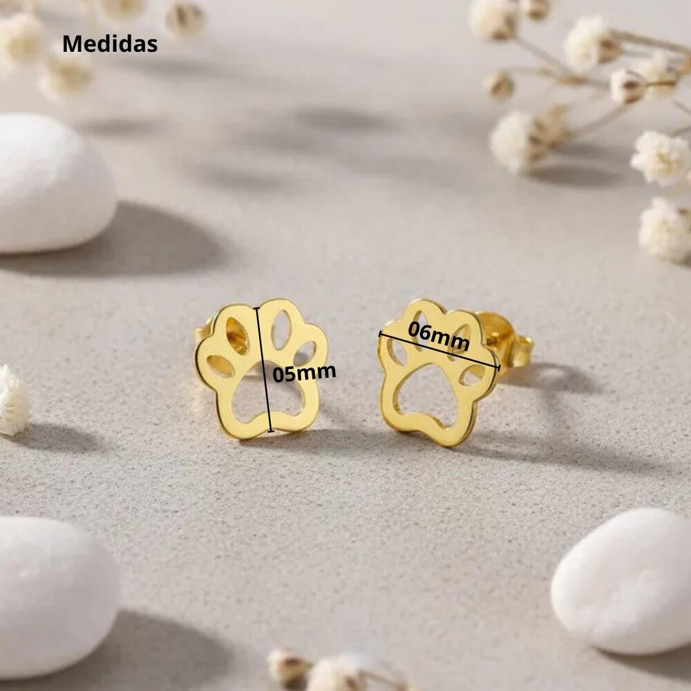 Brinco Patinha Pet Vazado Banhado a Ouro Delicado Pequeno Dourado 4