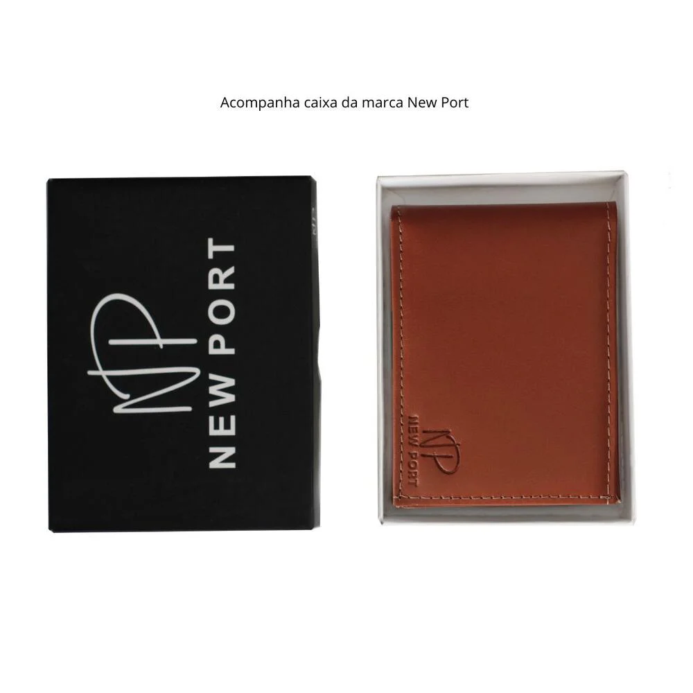 Carteira Couro Legítimo Dobrável Horizontal  Marrom 5