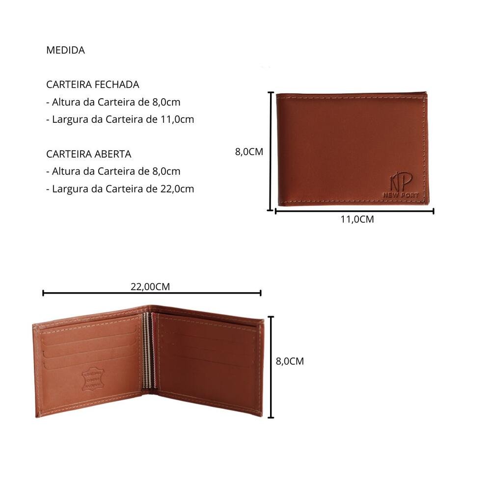 Carteira Couro Legítimo Dobrável Horizontal  Marrom 6