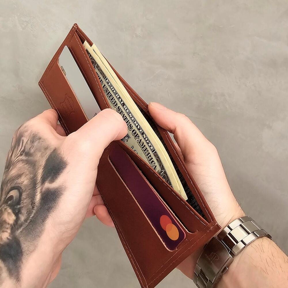 Carteira Couro Legítimo Dobrável Horizontal  Marrom 7