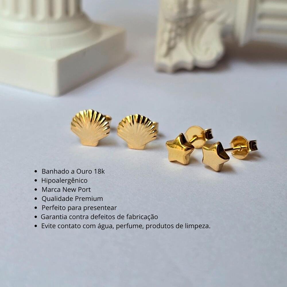 Kit Brinco Feminino Estrela E Concha Banhado a Ouro Dourado Dourado 3