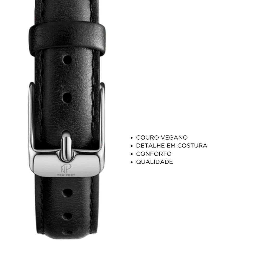 Pulseira Couro Preto Fivela Prata Casual 14mm Dourado 2