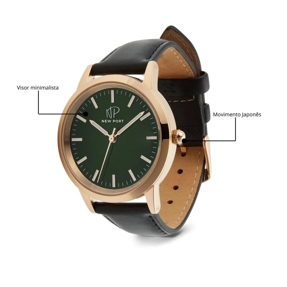 Relógio de Luxo Feminino Clássico Analógico Casual New Port Preto 4