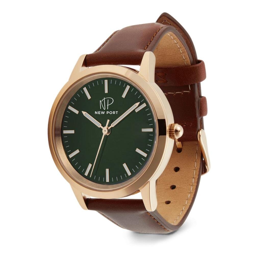 Relógio de Luxo Feminino Couro Marrom Casual New Port 40mm
