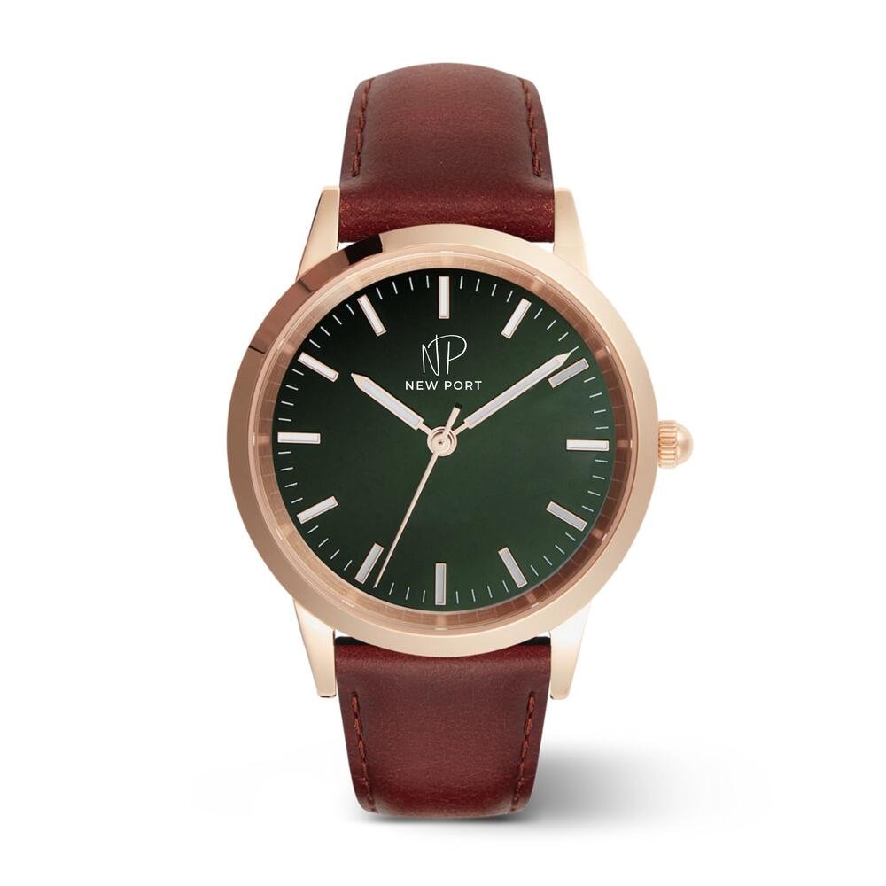 Relógio de Luxo Feminino Couro Marrom Casual New Port 40mm Dourado 2