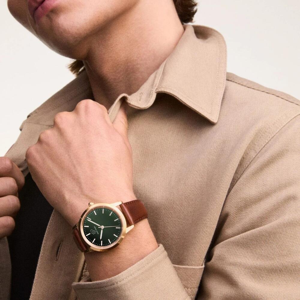 Relógio de Luxo Masculino Couro Marrom Casual New Port 40mm Dourado 2