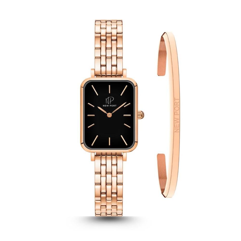 Relógio Feminino Elegante Rose Casual New Port + Bracelete Rosé 1
