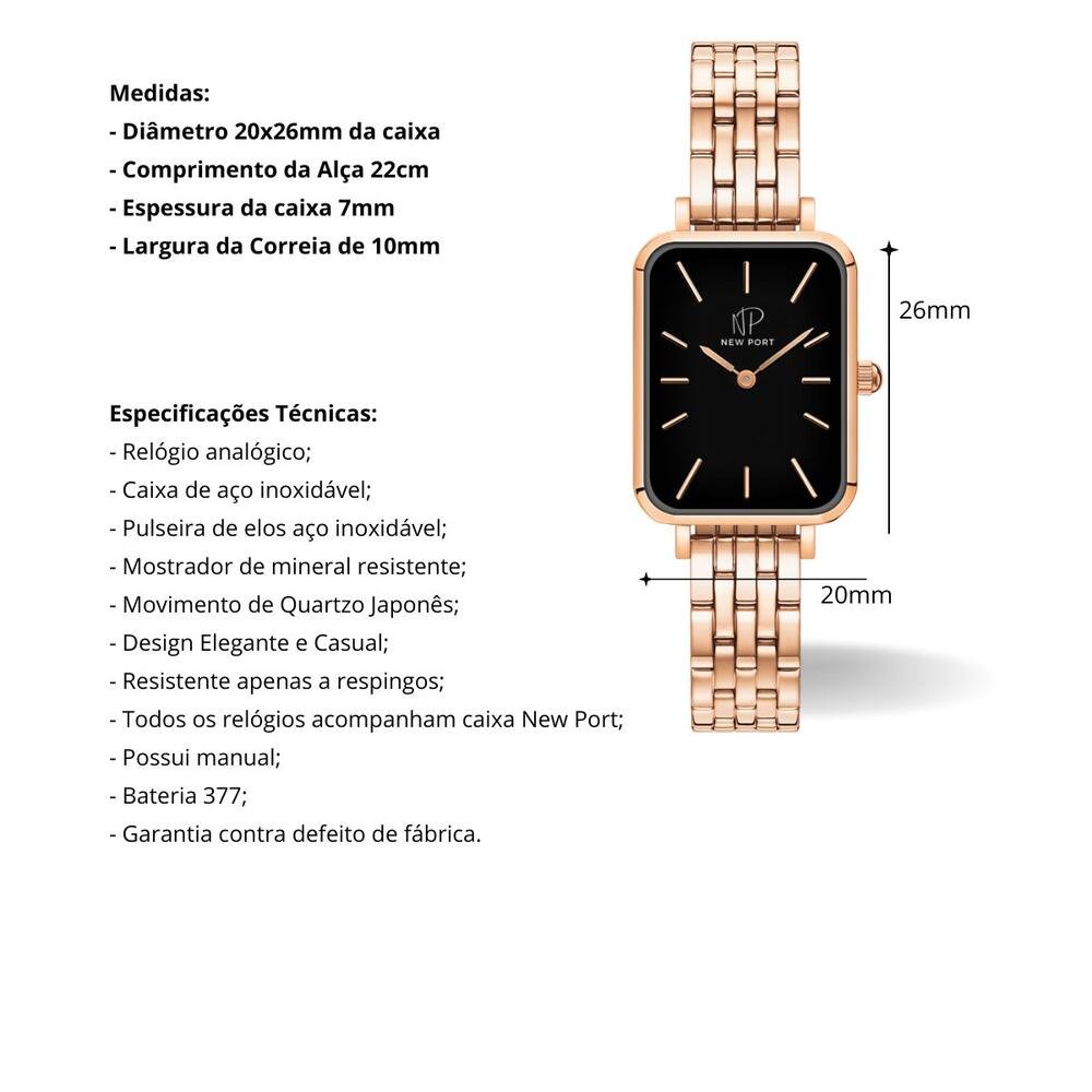 Relógio Feminino Elegante Rose Casual New Port + Bracelete Rosé 4