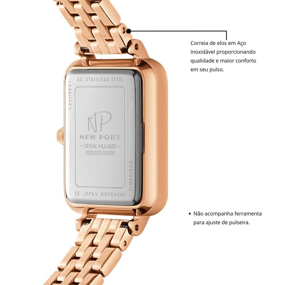 Relógio Feminino Elegante Rose Casual New Port + Bracelete Rosé 6