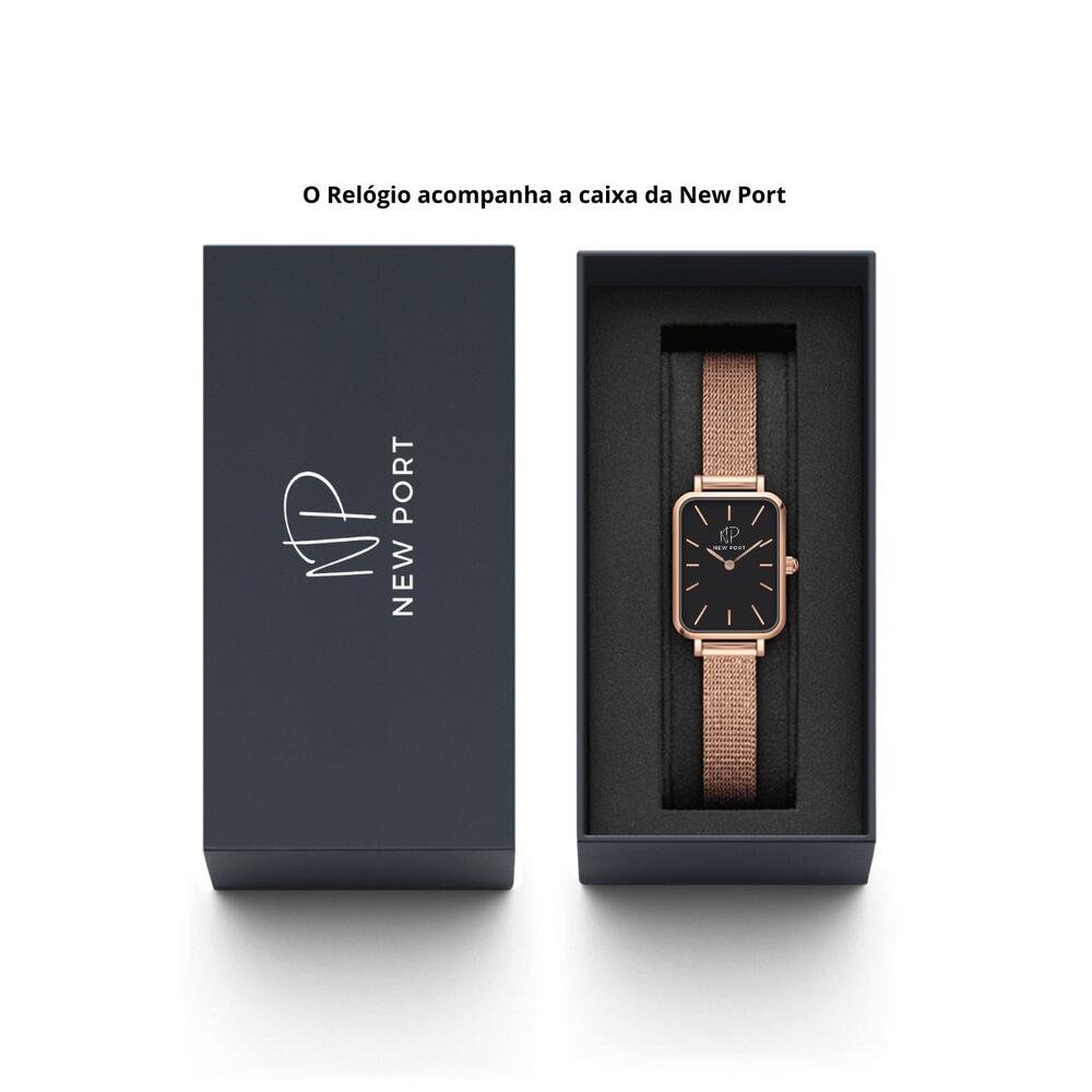 Relógio Feminino Quadrado Casual Elegante Analógico New Port Dourado 9