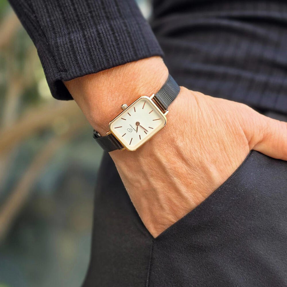 Relógio Feminino Quadrado Casual Elegante De Pulso New Port Preto 2