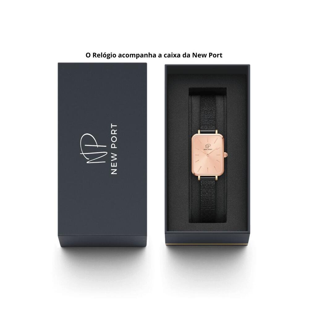 Relógio Feminino Quadrado Casual New Port + Bracelete Rose Rosé 8