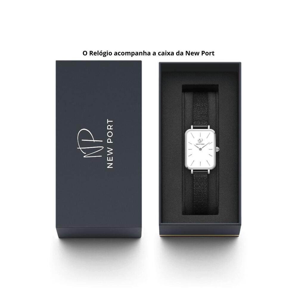 Relógio Feminino Quadrado Casual Preto + Bracelete Ajustável Preto 7