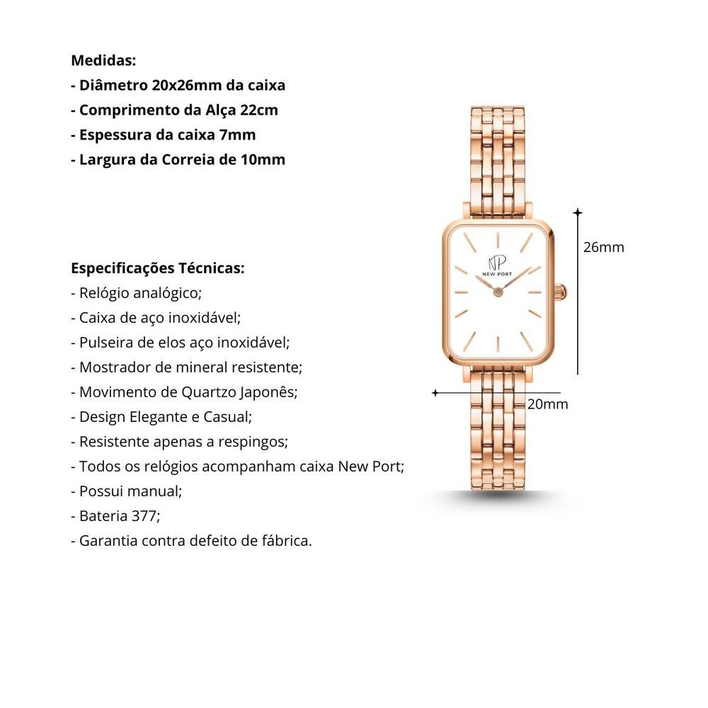 Relógio Feminino Quadrado Delicado Elegante Rose New Port Rosé 3